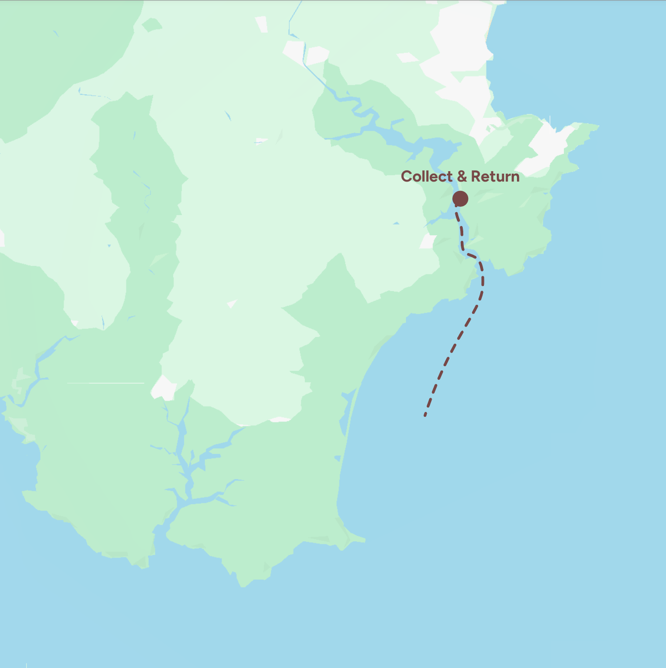 Route map for Noss Marina to Start Bay