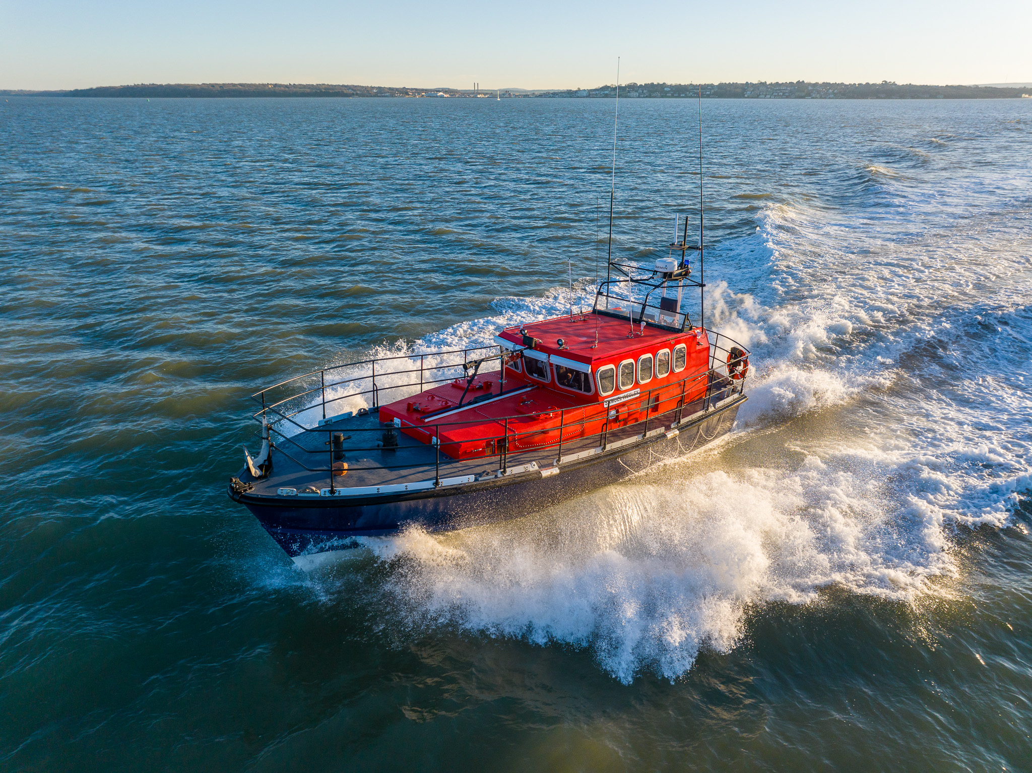 Aerial view of a lifeboat off the South Devon coast